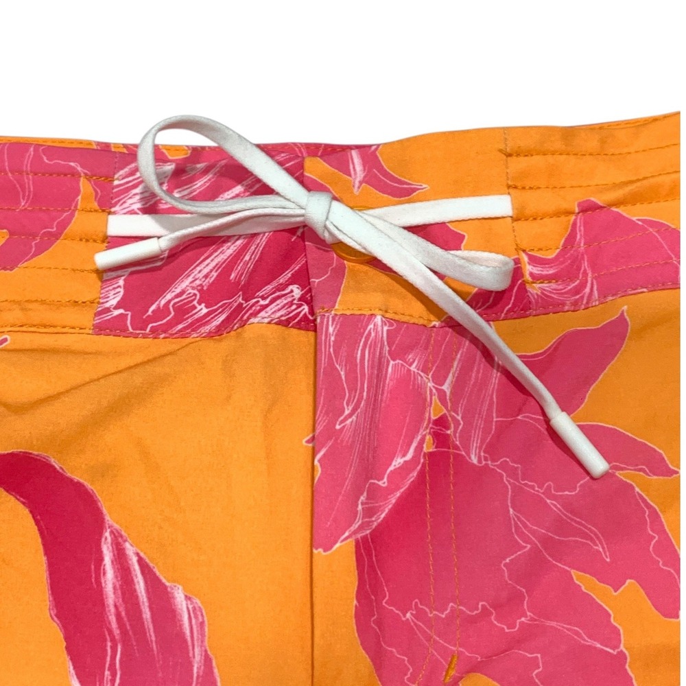 Athleta Women 10 Orange Pink Floral Tropical Board Shorts Swim Trunks Quick Dry - Picture 3 of 8